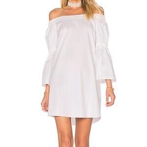 Tibi x Revolve Lantern Sleeve White Shift Midi Dress Off shoulder size 2 NWT